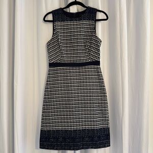 J.Crew Navy White Textured Cotton Sheath Dress Sleeveless Women’s 4